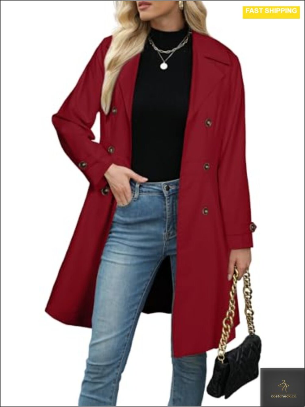 Women's Double-Breasted Trench Coat, Long A-Line Windbreaker, Lightweight